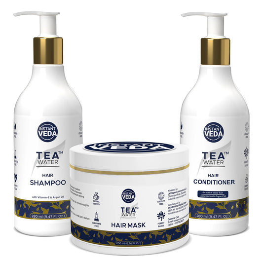 Instant Veda Tea Water Hair Care Kit For Anti Dandruff | Damage And Weak Hair | Shampoo 280Ml | Conditioner 280Ml & Hair Mask 200 Ml
