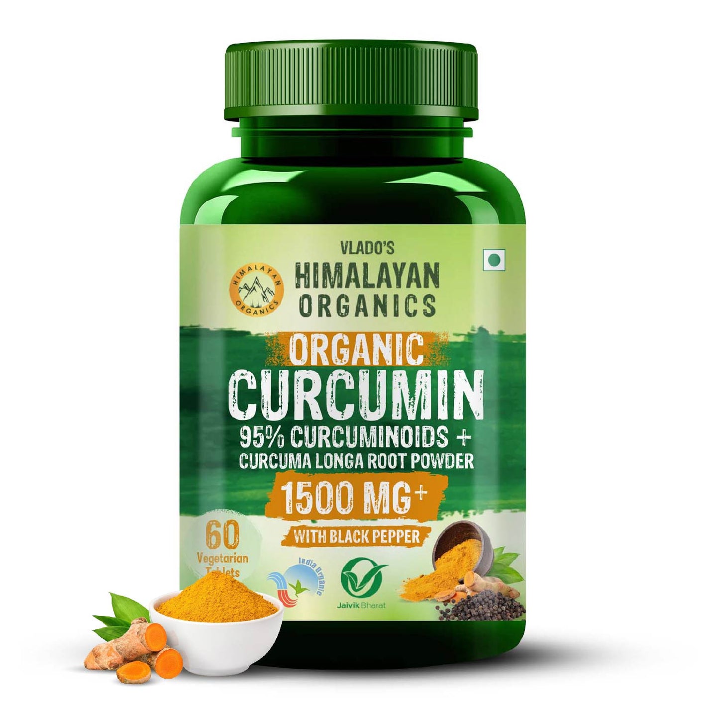 Himalayan Organics Organic Curcumin 95% Curcuminoids + Curcuma Longa Root Powder Tablets