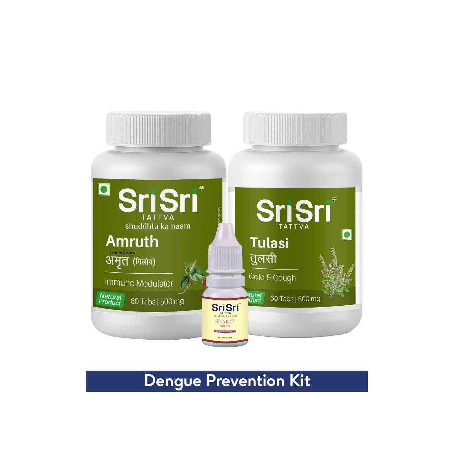 Sri Sri Tattva Dengue Prevention Kit (Amruth Tabs + Tulasi Tabs + Shakti Drops)