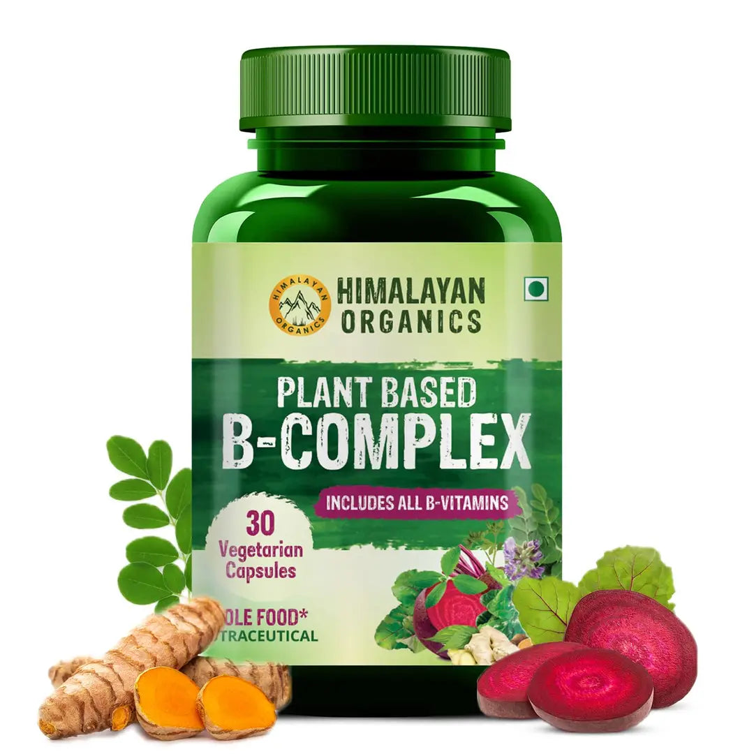 Himalayan Organics Plant Based B Complex Vitamins B12 B1 B2 B3 B5 B6 B9 And Biotin For Metabolism Capsules