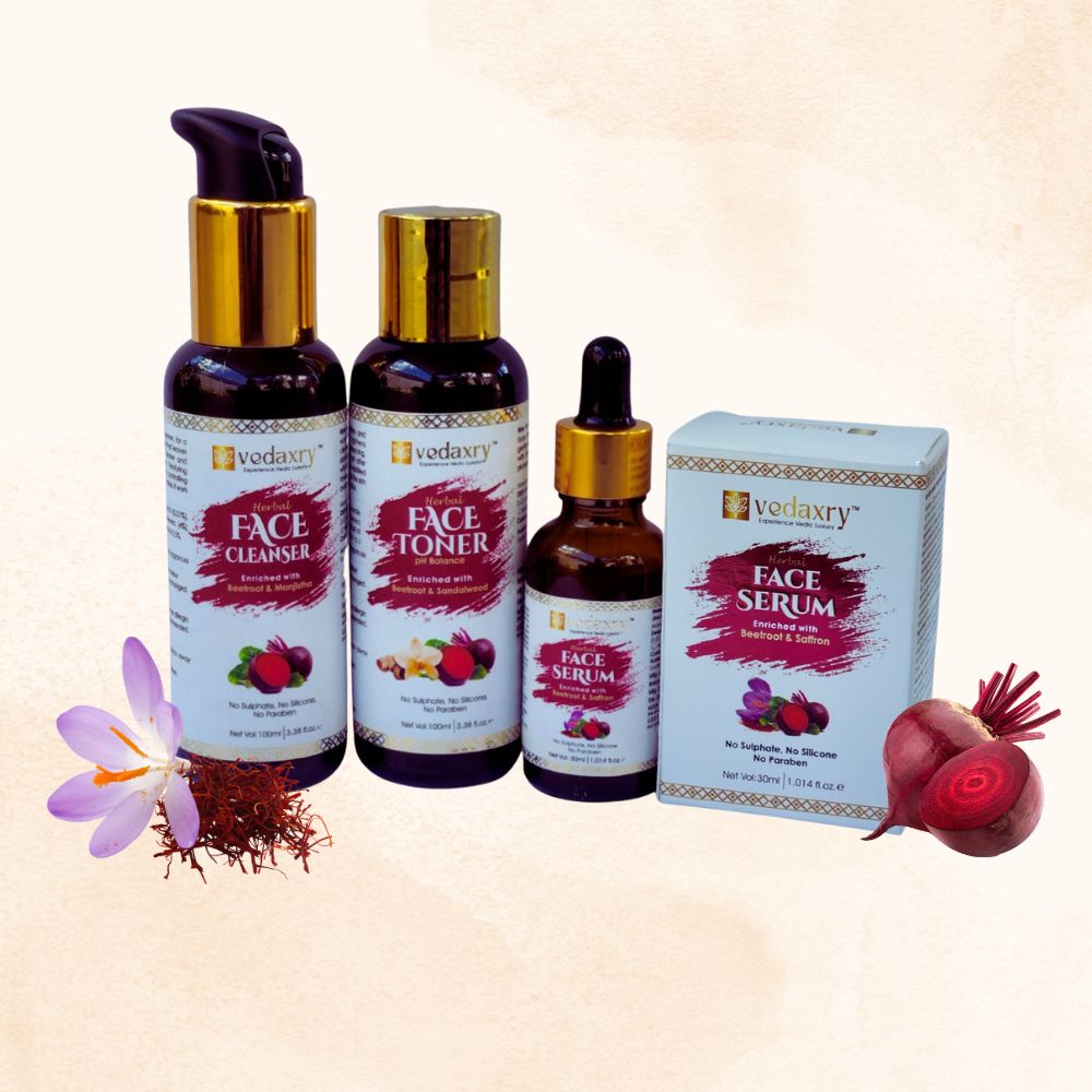 Vedaxry Ayurvedic 3 Step Face Care Pack I Cleanser, Toner & Serum Kit