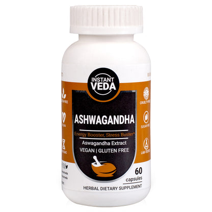 Instant Veda Ashwagandha Root Extract Capsules –  Boosts Energy, Muscle Strength & Stress Relief Ayurvedic Supplement For Men & Women