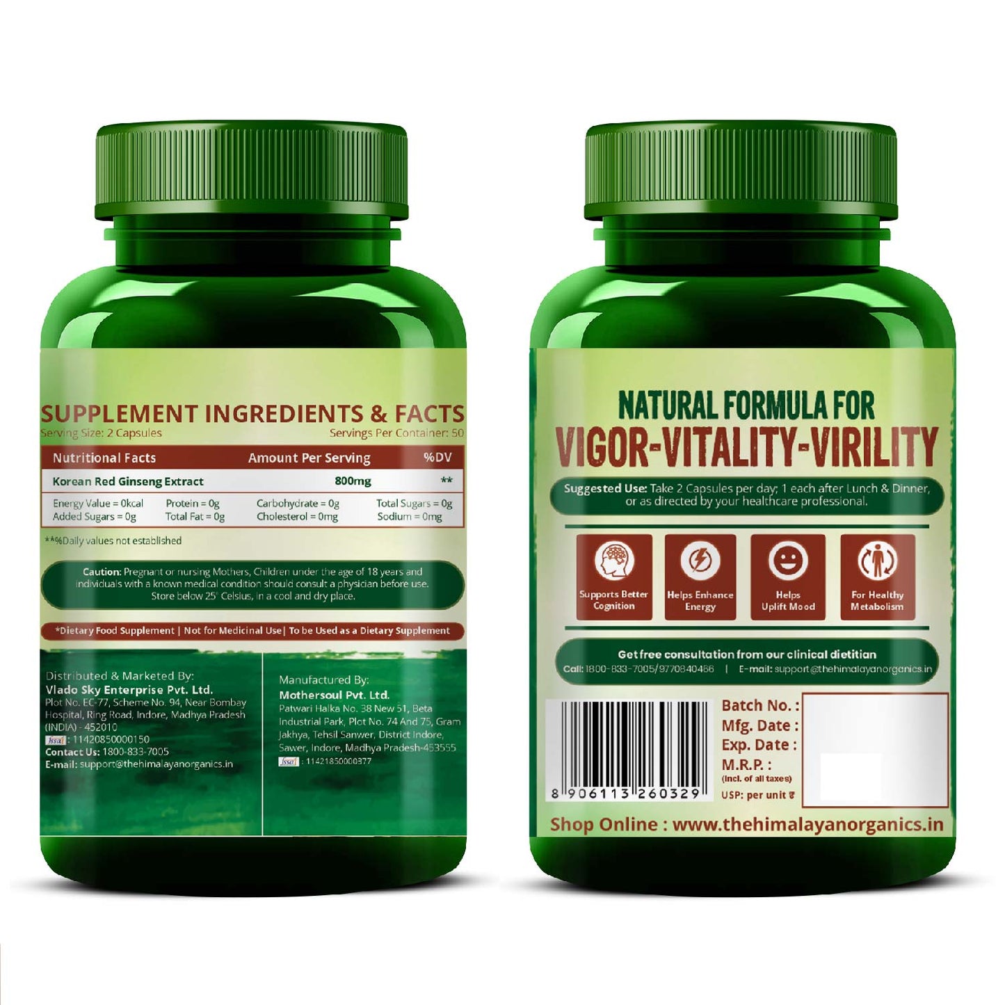 Himalayan Organics Korean Red Ginseng 800mg | Energy & Immunity