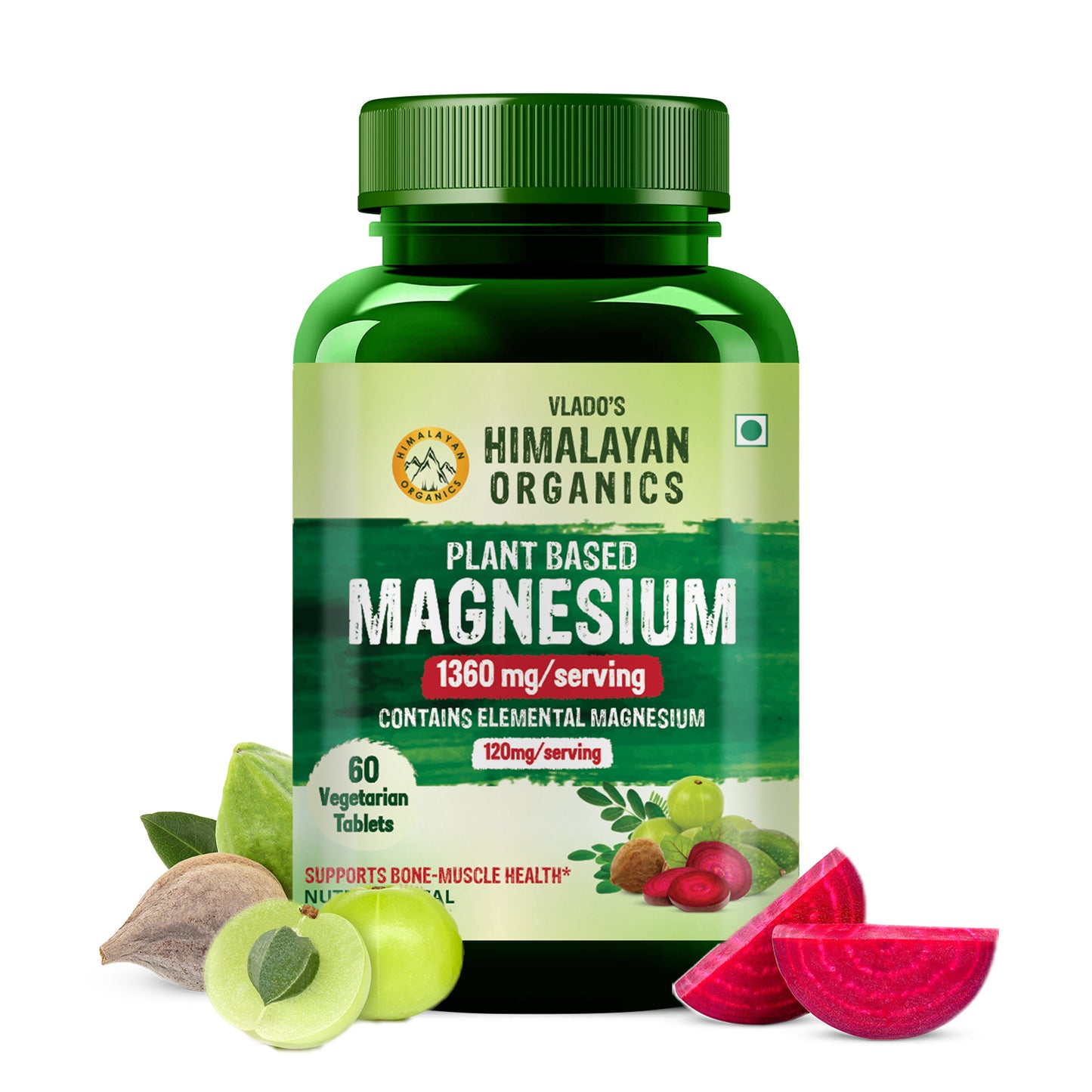 Himalayan Organics Plant Based Magnesium Supplement 1360mg Tablets