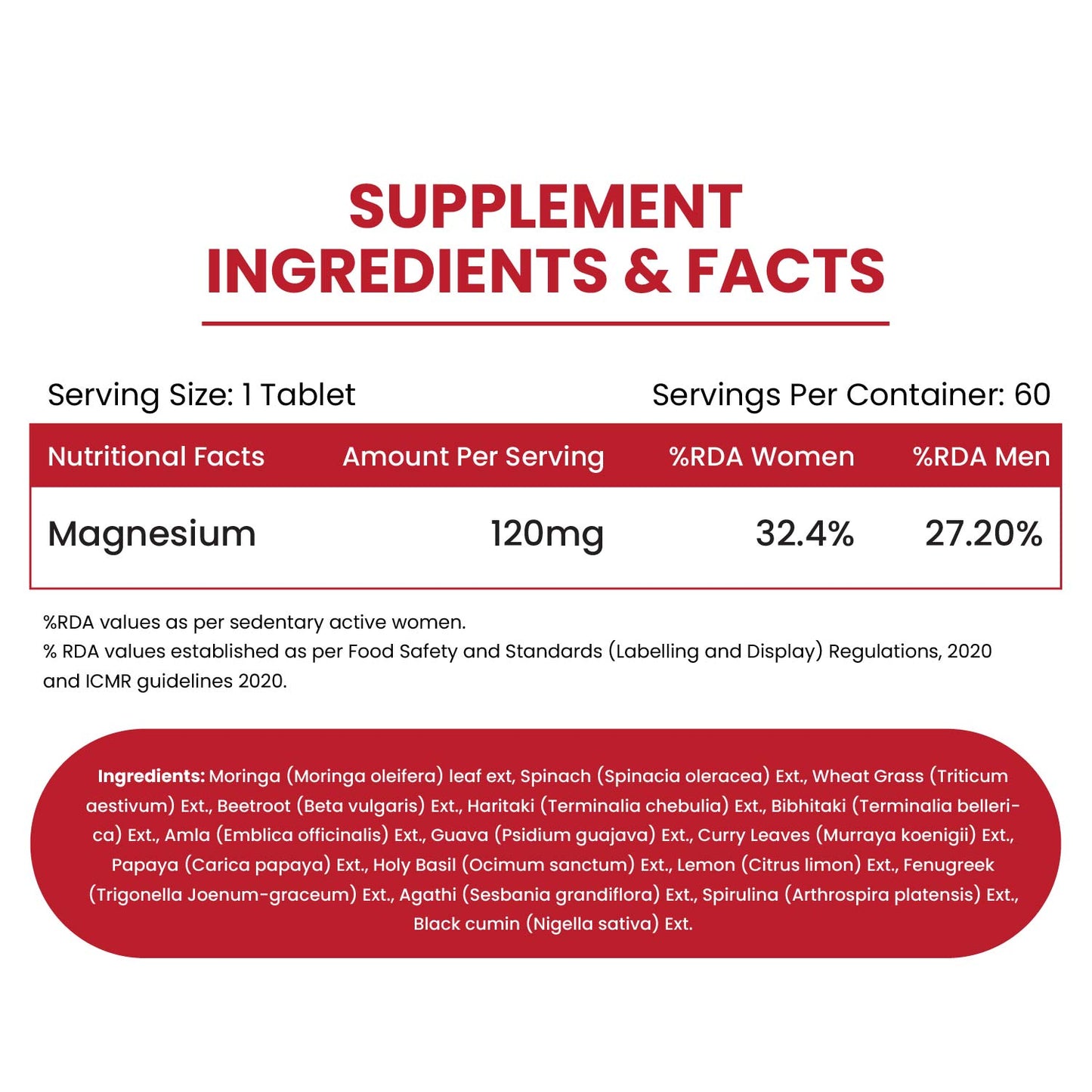 Himalayan Organics Plant Based Magnesium Supplement 1360mg Tablets
