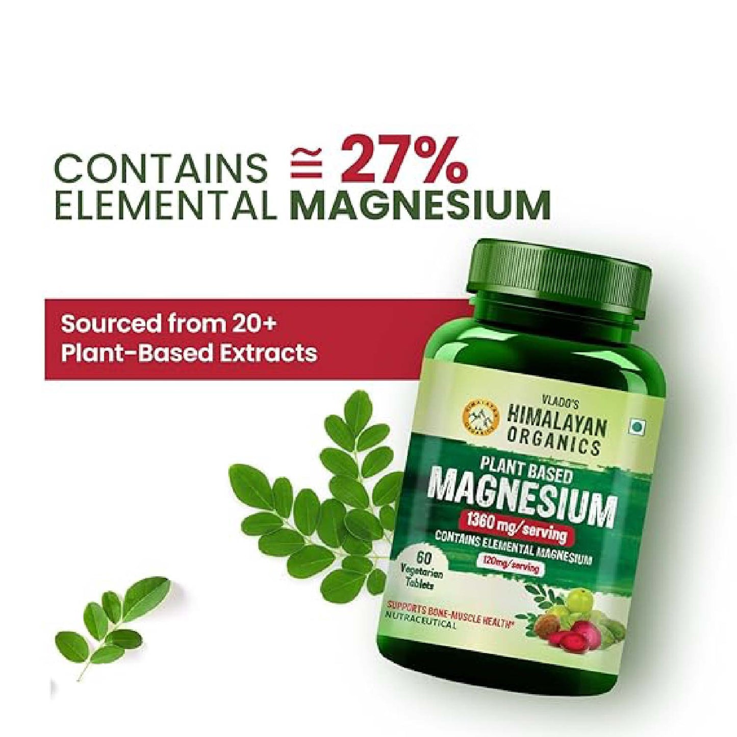 Himalayan Organics Plant Based Magnesium Supplement 1360mg Tablets