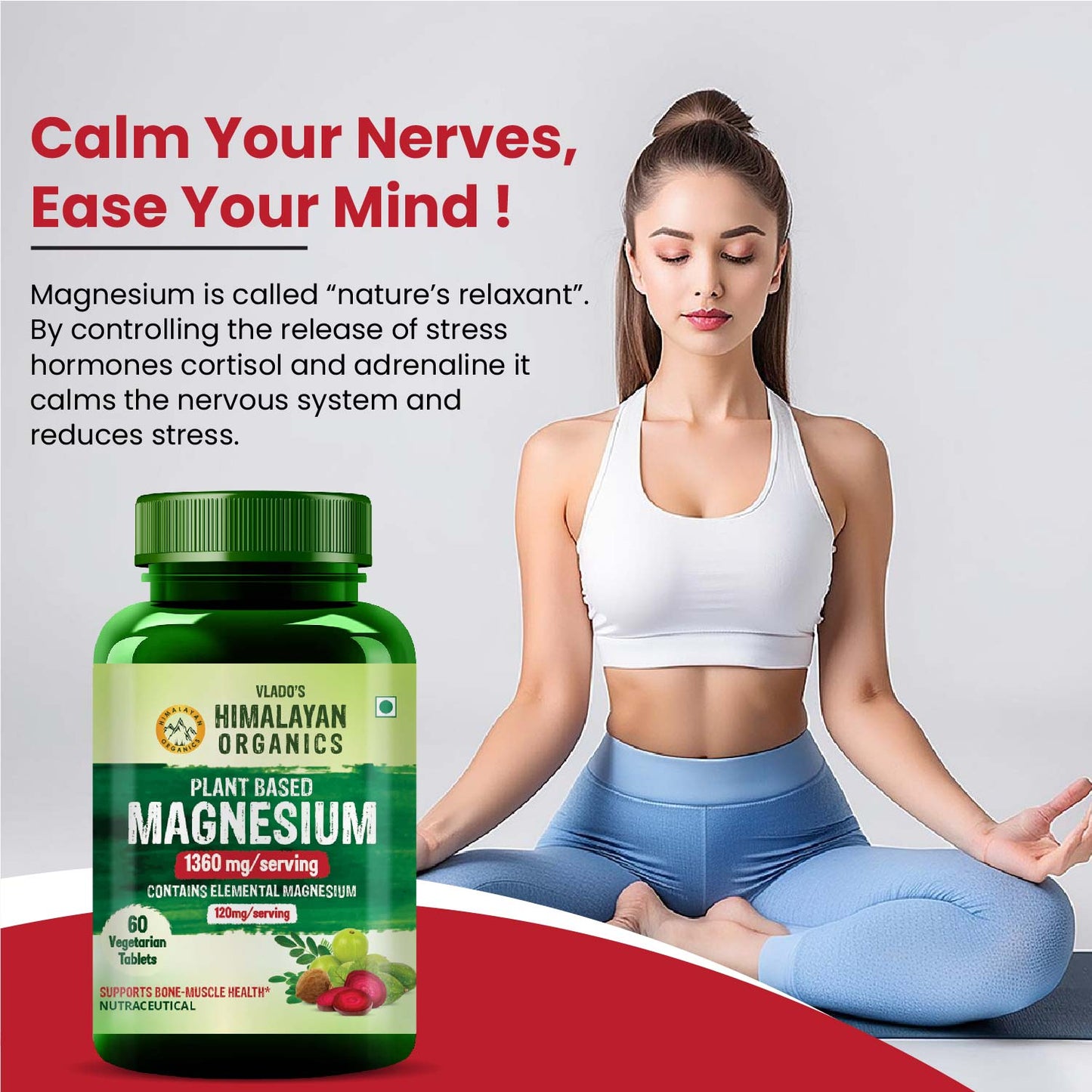 Himalayan Organics Plant Based Magnesium Supplement 1360mg Tablets