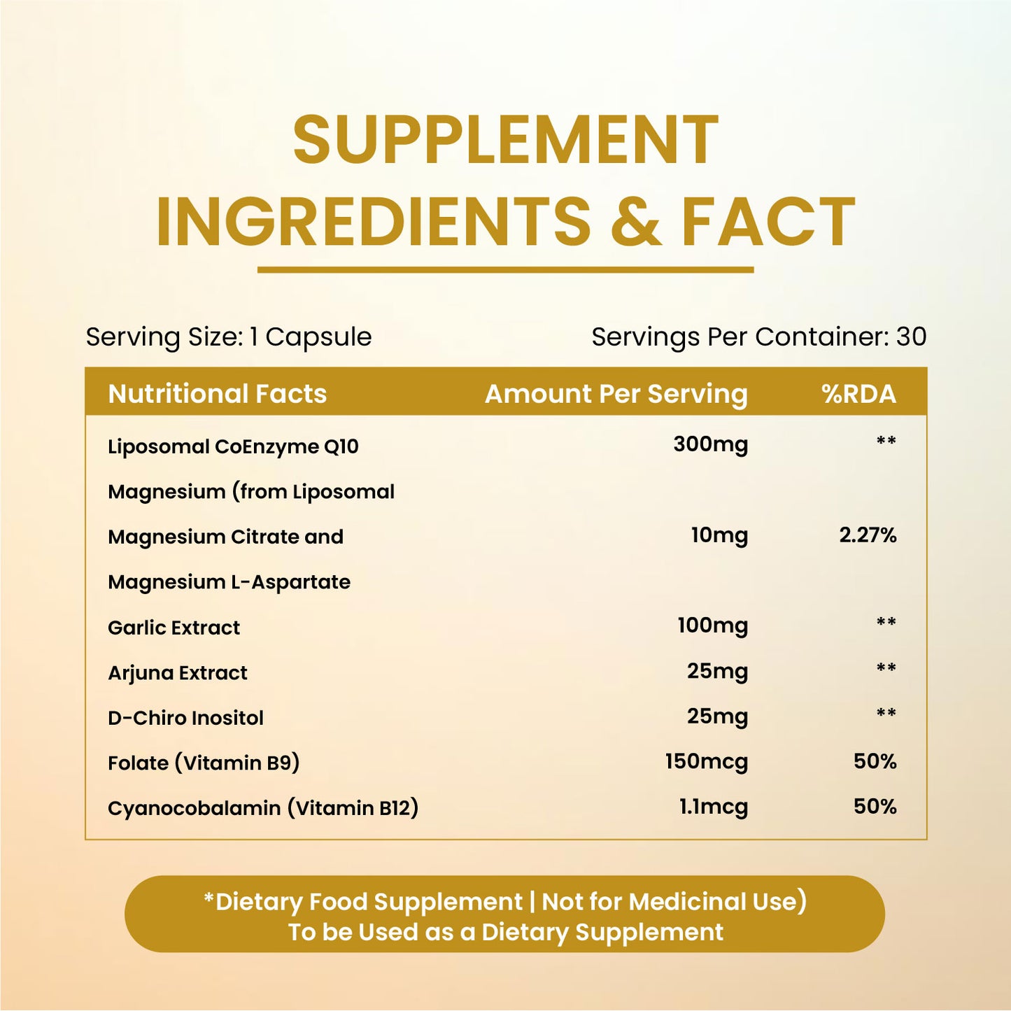 Himalayan Organics Liposomal Coenzyme Q10 | CoQ10 Supplement 300mg+ with Magnesium, Vitamin B9 & B12  Arjuna and Garlic Capsules