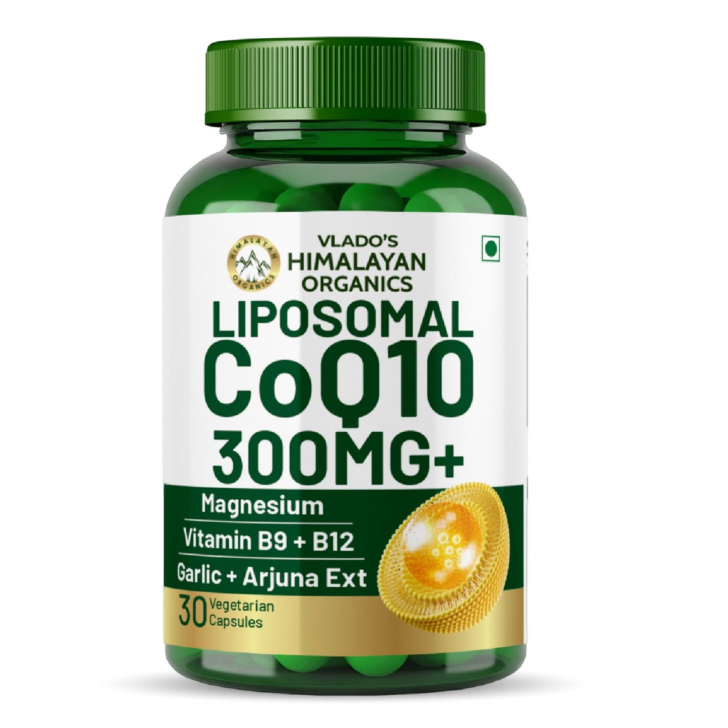 Himalayan Organics Liposomal Coenzyme Q10 | CoQ10 Supplement 300mg+ with Magnesium, Vitamin B9 & B12  Arjuna and Garlic Capsules