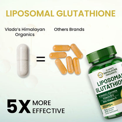 Himalayan Organics Liposomal Glutathione 650 mg+ Advanced Liposomal Formula with N-Acetyl L-Cysteine, Vitamin C & B12 Detox and Skin Glow 30 Veg Capsules