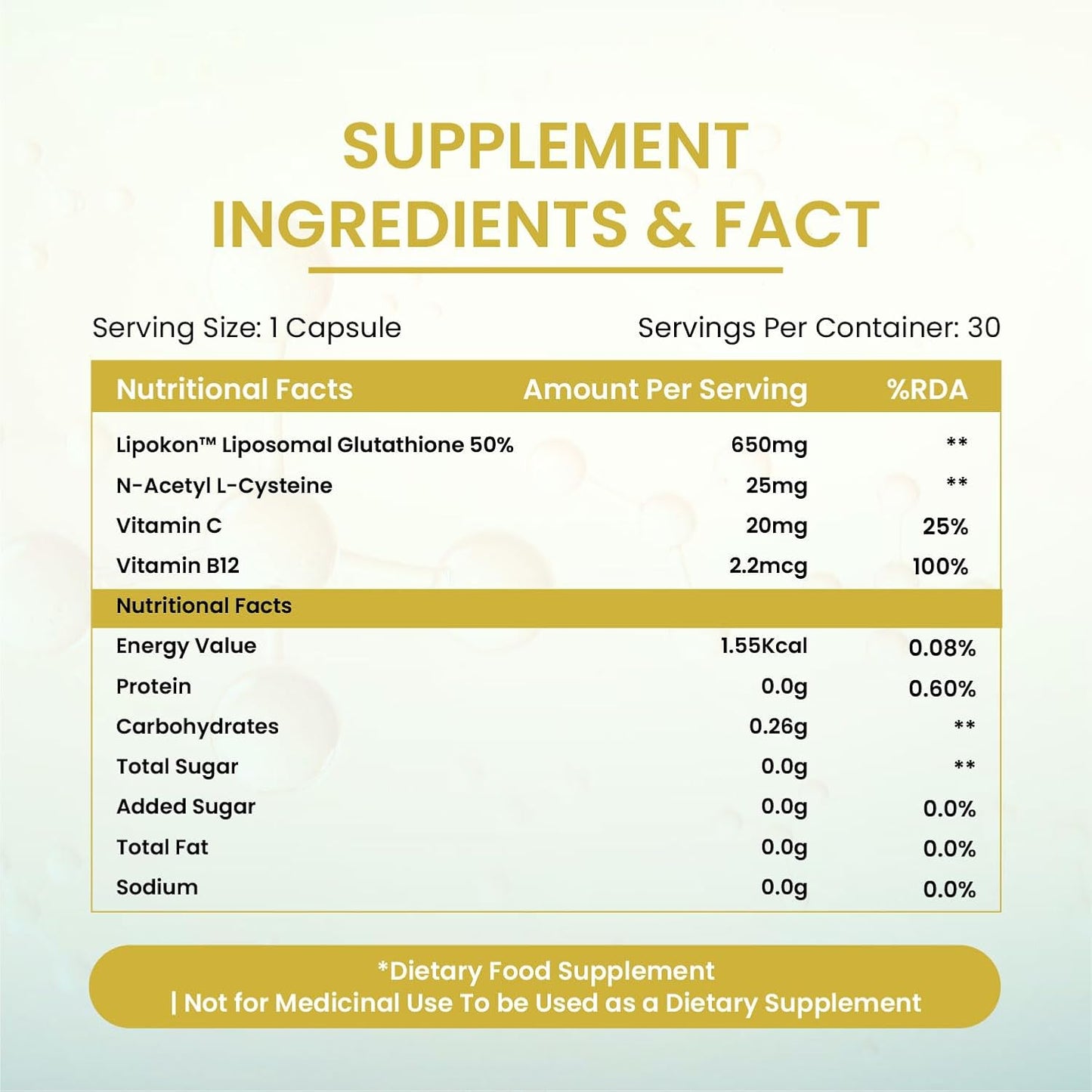 Himalayan Organics Liposomal Glutathione 650 mg+ Advanced Liposomal Formula with N-Acetyl L-Cysteine, Vitamin C & B12 Detox and Skin Glow 30 Veg Capsules