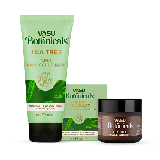 Vasu Botanicals Tea Tree Face Cream 3 in 1 Wash Scrub Mask & Combo