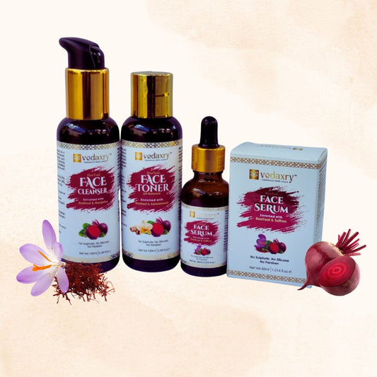 Vedaxry Ayurvedic 3 Step Face Care Pack I Cleanser, Toner & Serum Kit
